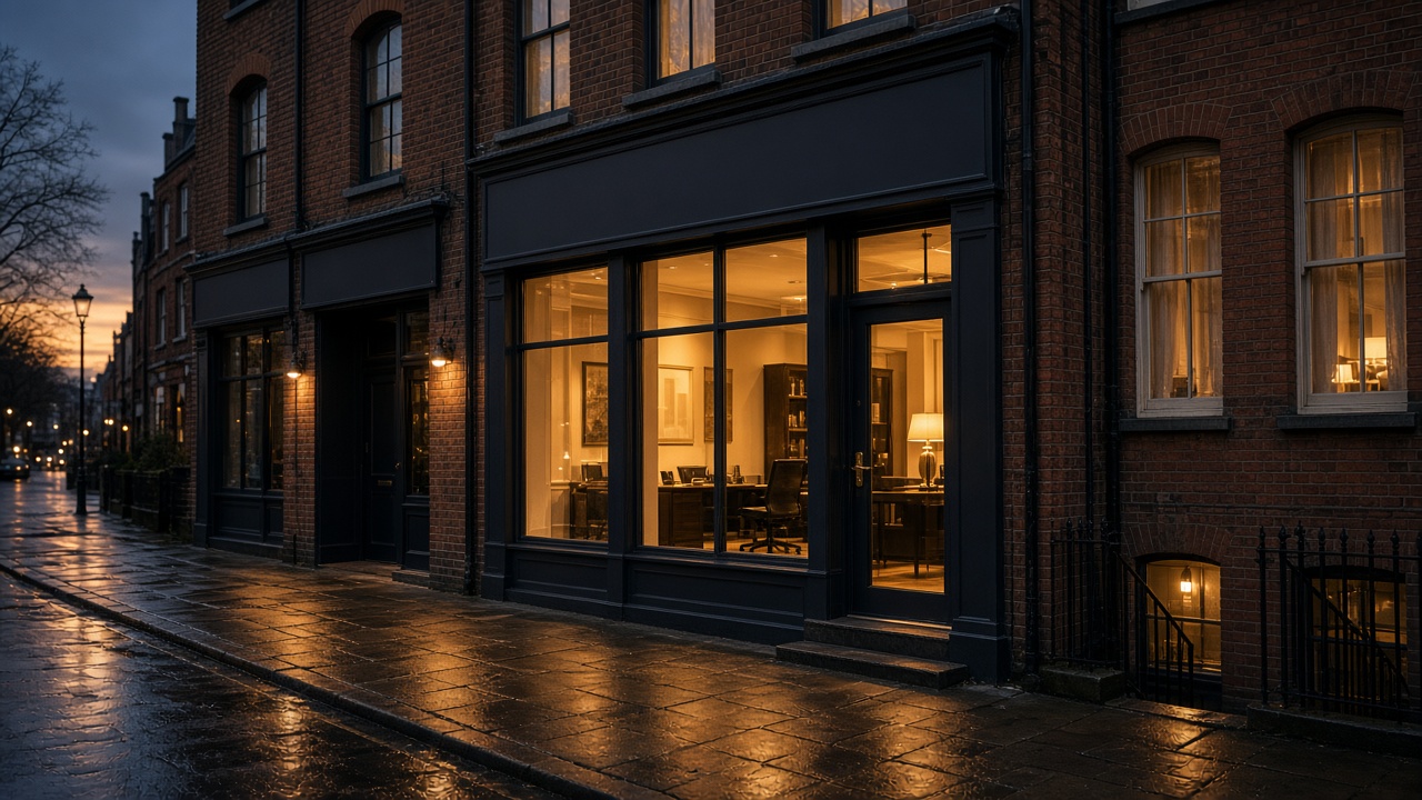 A Finchley high street office in the evening